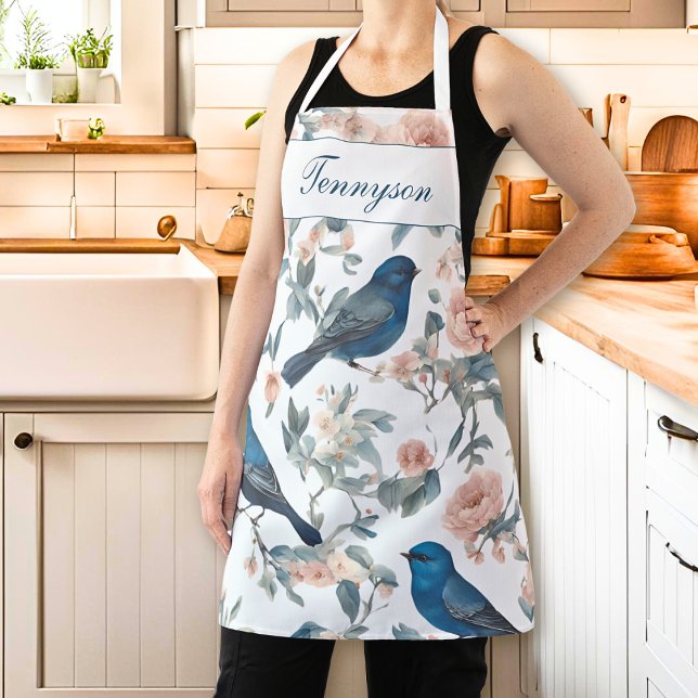 Vintage French Farmhouse Monogram Chinoiserie Navy Apron (Creator Uploaded)