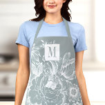 Vintage French Farmhouse Peony Monogram Light Grey Apron<br><div class="desc">Personalise this chic,  modern adult apron with your monogram! This elegant apron has your custom initials on a gorgeous light grey floral peony vintage french farmhouse design.</div>