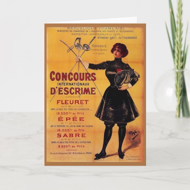Vintage French Fencing Competition Ad Note Card (Front)