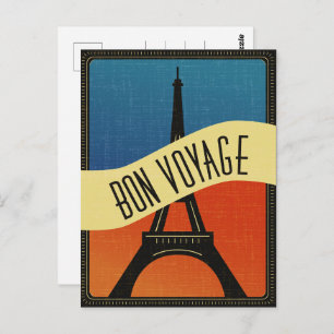 Vintage French Flag Paris Eiffel Tower Travel Postcard