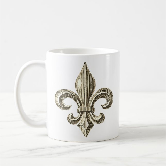 Vintage French Fleur de Lis Coffee Mug (Left)