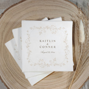 Vintage French Floral Beige Tan Taupe Wedding Napkin