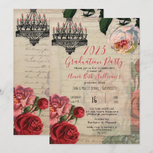 Vintage French Floral Boho Graduation Party Invitation