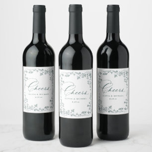 Vintage French Floral Cheers Emerald Green Wedding Wine Label