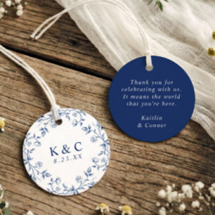 Vintage French Floral Dark Navy Blue Toile Wedding Favour Tags