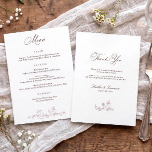 Vintage French Floral Dusty Rose Victorian Wedding Menu
