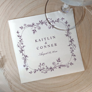 Vintage French Floral Eggplant Purple Wedding Napkin