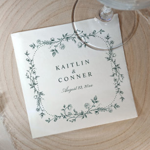 Vintage French Floral Emerald Green Wedding Napkin
