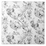 Vintage French Floral Fantasy Toile-Black Ceramic Tile<br><div class="desc">Elegant vintage 19th century black-on-white toile pattern adapted from a French drawing in the Smithsonian collection featuring fantasy flowers,  leaves and vines with a cupid,  indigenous warrior and human figures.</div>