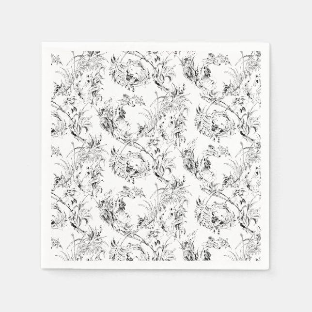 Vintage French Floral Fantasy Toile-Black Napkin (Front)