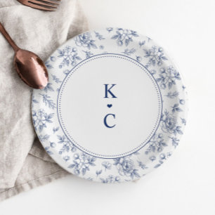 Vintage French Floral Navy Blue Wedding Dessert Paper Plate