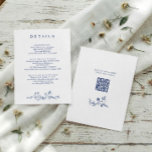 Vintage French Floral Navy Blue Wedding Details QR Enclosure Card<br><div class="desc">Classic navy blue tones bring a refined and timeless look to this vintage French wedding details card. A delicate chinoiserie floral frame with intricate floral artwork is inspired by Victorian botanical illustration and traditional toile de jouy patterns. The front offers space for accommodations, directions, and important wedding details, while the...</div>