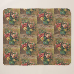 Vintage French Floral Oil Painting by Renoir Sherpa Blanket