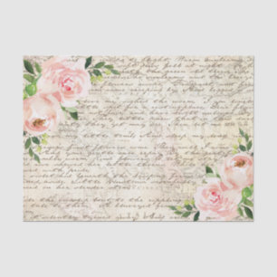 Vintage French Floral Roses Old Letter Decoupage Tissue Paper