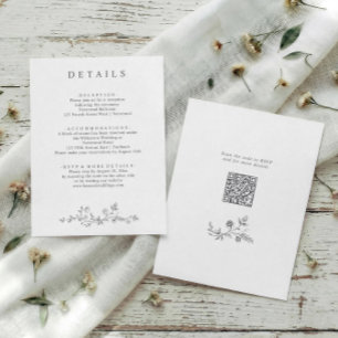 Vintage French Floral Silver Grey Wedding Details Enclosure Card