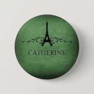 Vintage French Flourish Button, Green 6 Cm Round Badge