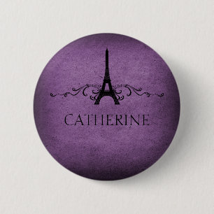 Vintage French Flourish Button, Purple 6 Cm Round Badge