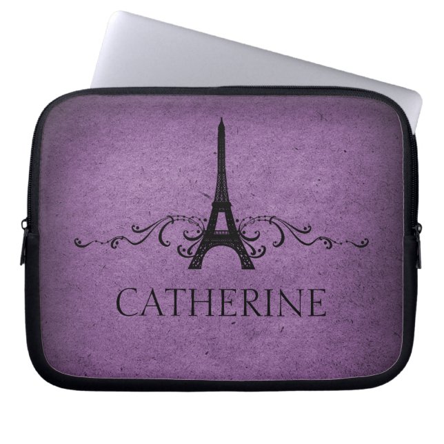 Vintage French Flourish Laptop Sleeve, Purple Laptop Sleeve (Front)