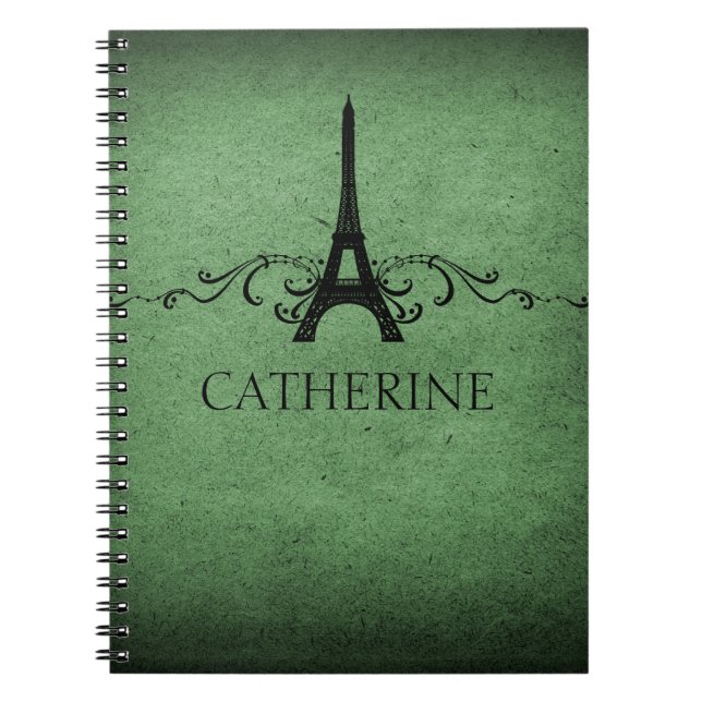 Vintage French Flourish Notebook, Green Notebook (Front)