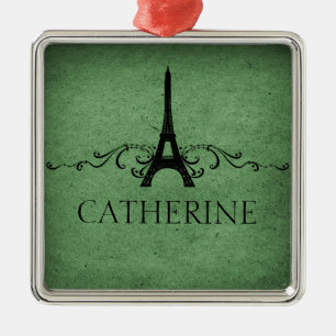 Vintage French Flourish Ornament, Green Metal Tree Decoration