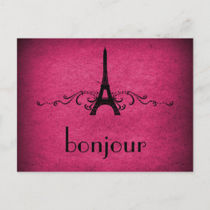 Vintage French Flourish Postcard, Pink Postcard