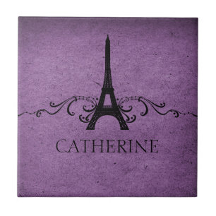 Vintage French Flourish Tile, Purple Tile