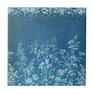 Vintage French Flower Blue Tile