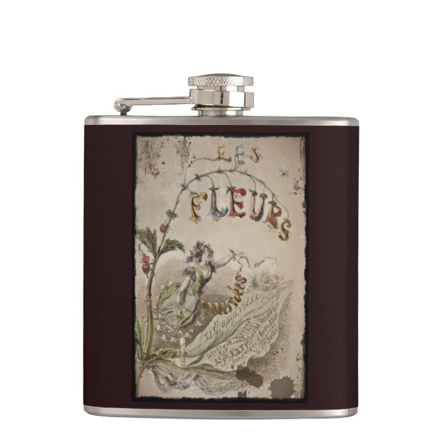Vintage French Flower Fairy Hip Flask (Front)