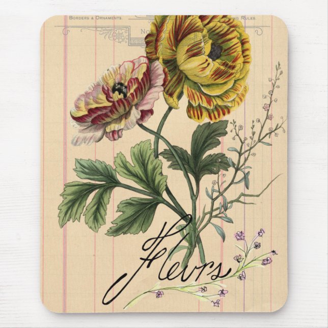 Vintage French Flowers Digital Collage Mouse Pad (Front)