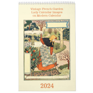 Vintage French Garden Lady Modern Calendar