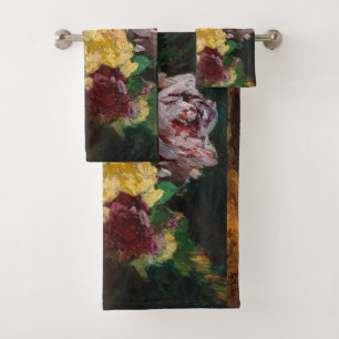 Vintage French Georges Jeannin Roses Bath Towel Set