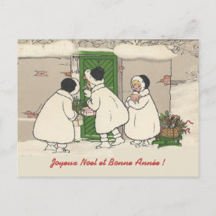 Vintage French Gift Girls Christmas Postcard