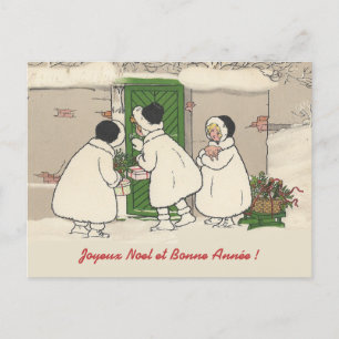 Vintage French Gift Girls Christmas Postcard