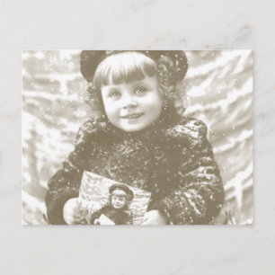 Vintage French Girl Photo Holiday Postcard