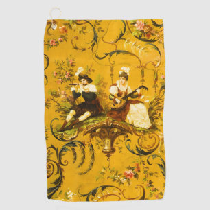 Vintage French Gold Yellow Toile Victorian Floral Golf Towel
