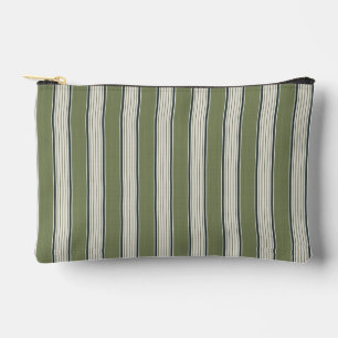 Vintage French Greenery Stripes- Neutral Farmhouse Accessory Pouch
