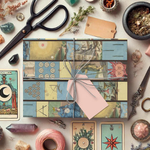 Vintage French Hand Drawn Tarot Card Pattern Wrapping Paper Sheet