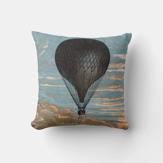 Vintage French Hot Air Balloon Advertisement Cushion (Front)