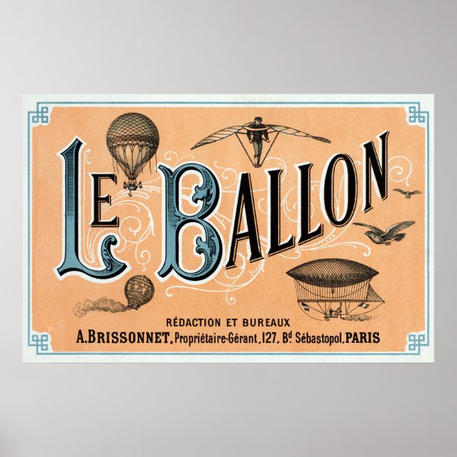 Vintage French Hot Air Balloon Advertisement Poster (Front)