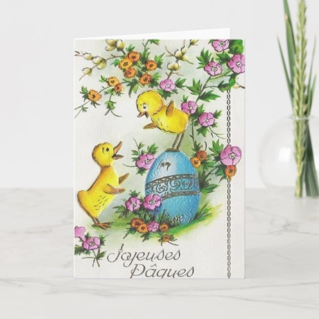 Vintage French Joyeuses Pâques Easter Card (Front)