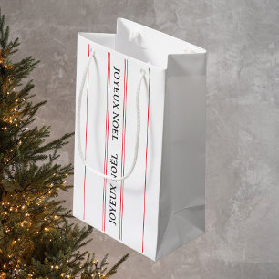 Vintage French Joyeux Noël Red Stripe Christmas Small Gift Bag