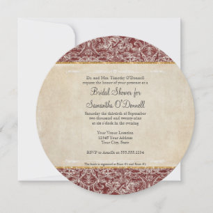Vintage French Lace Burgundy Gold Bridal Shower  Invitation