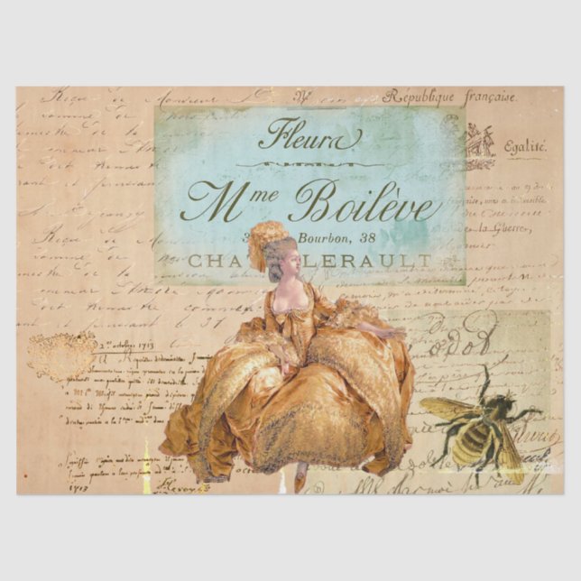 Vintage French Lady Bee Handwriting Tissue Paper (Front)