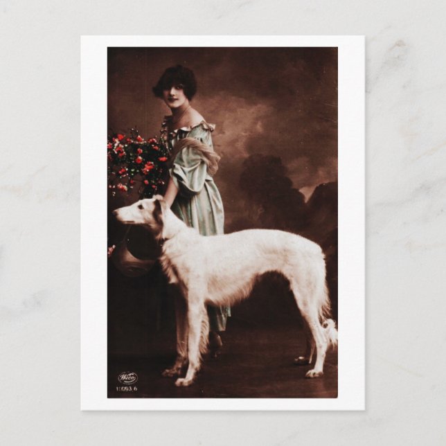 Vintage French Lady with Dog Postcard (Front)