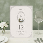 Vintage French Landscape Monogram Wedding Table Number<br><div class="desc">Elegant vintage French landscape monogram wedding table number card featuring a delicate oval frame and romantic pastoral illustration. Inspired by classic French country design, this refined table card helps guests easily find their seats while adding a timeless decorative touch to your reception tables. Personalize with your monogram, names, date, and...</div>