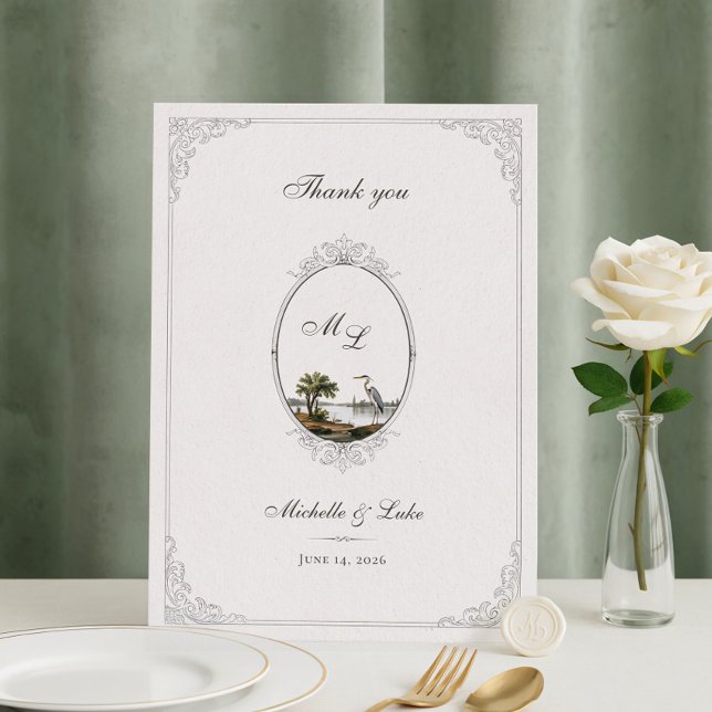 Vintage French Landscape Monogram Wedding  Thank You Card (Creator Uploaded)
