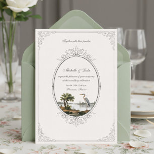 Vintage French Landscape Oval Frame Wedding Invitation