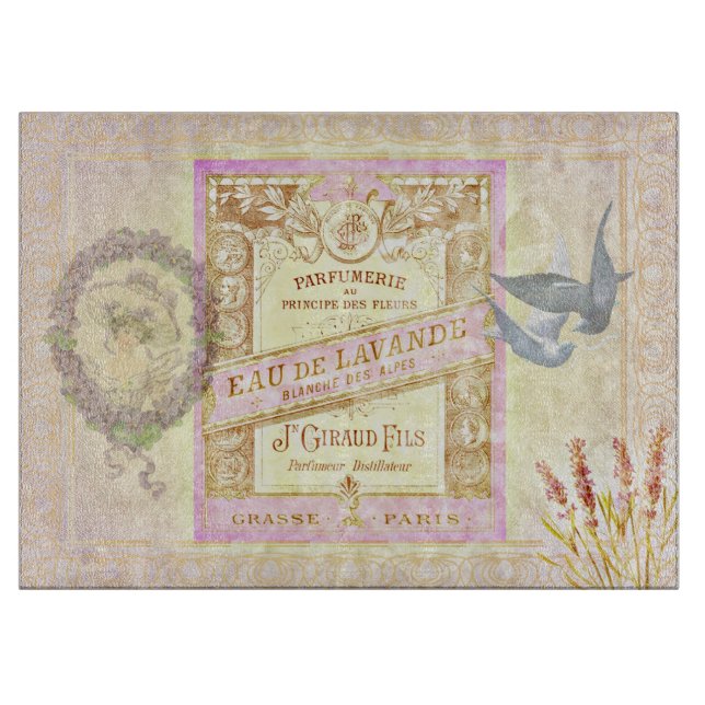 Vintage French Lavender Perfume Collage Cutting Board (Front)