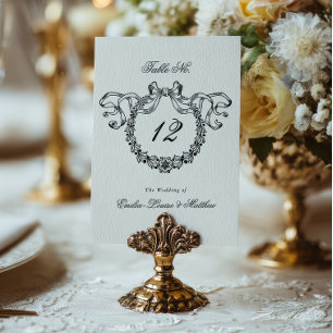 Vintage French Monogram Wreath Elegant Wedding Table Number