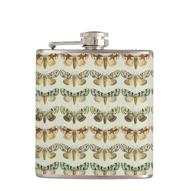 Vintage French Moths Hip Flask (Front)